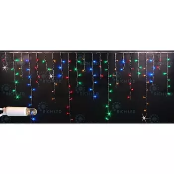 Гирлянда светодиодная Бахрома разноцветная с мерцанием 220B, LED, провод белый, IP65 Rich LED RL-i3*0.9F-CW/RGP