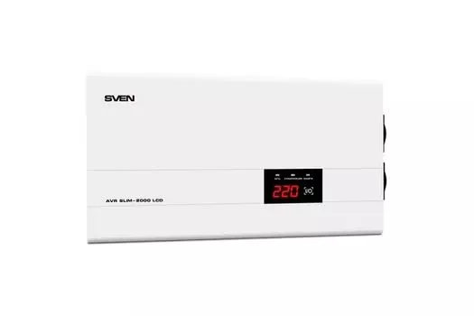 Источник бесперебойного питания SV-013950 Stabilizer SVEN AVR SLIM-2000 LCD, Relay, 1200W, 2000VA, 140-260v, the function "pause", 2 outlets