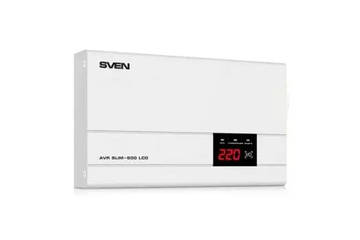 Источник бесперебойного питания SV-012809 Stabilizer SVEN SLIM-500 LCD, Relay, 400W, 500VA, 140-260v, the function "pause", single outlet, 2.35 kg