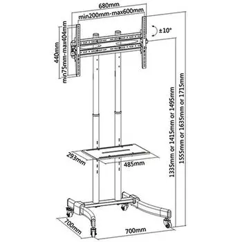 Стойка FIX T1030T мобильная для дисплеев 37"-70" до 40 кг, черная