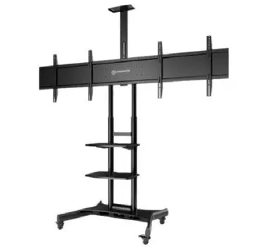 Мойка TS1881DVB Мобильная стойка ONKRON на 2 ТВ/ 40-65" от 200х200 до 800х500, 2 полки, макс нагр 2х45,5кг, высота 1350-1650мм, черная