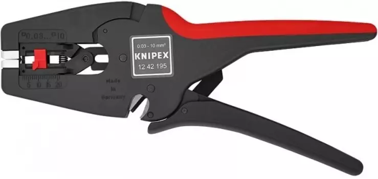 Стриппер Knipex KN-1242195 автоматический зачистка: d 0.03-10мм (AWG 32-7) рез кабеля: ож 6 кв.мм мж 10 кв.мм L-195мм