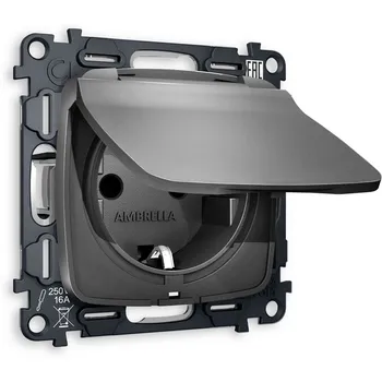Комплект механизма Ambrella Volt электрической розетки OMEGA MO658010 Антрацит серый с заземлением с шторками и защитной крышкой 2P+E 16A-250V IP44 QUANT