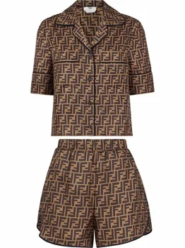 FENDI шелковая пижама с логотипом, коричневый