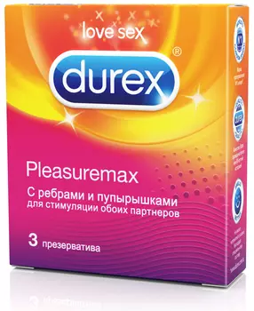 Durex Презервативы Pleasuremax с ребрами и пупырышками 3 шт.