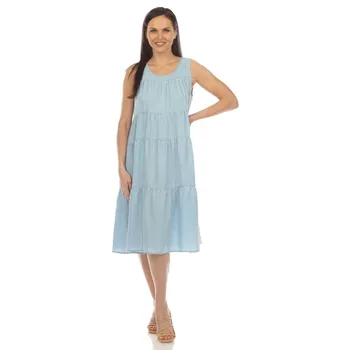 Женское многоярусное платье миди из шамбре без рукавов WM Fashion, цвет Chambray