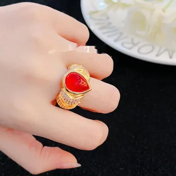 Кольцо BELLA BOX Luxury Palace Style с разноцветным цирконием в форме голубиного яйца, подходит для повседневной женской вечеринки, модных ювелирных изделий Adjustable Opening зелёный