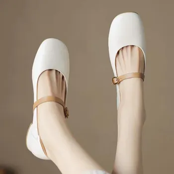 fashion 2024 Women s Square Toe Comfortable Slip-On Buckle Strap Shallow Elegant High Heels 35 бежевый