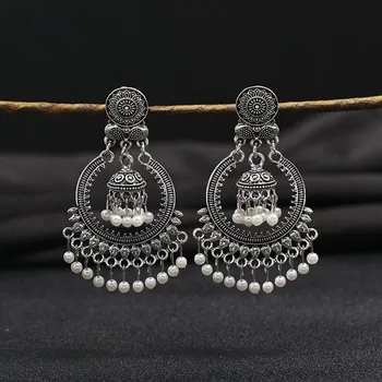 Bohemian exaggerated big round personality birdcage fringed stud earrings femininity ethnic style retro earrings long earrings