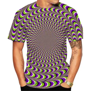 Мужская летняя футболка с коротким рукавом, футболка с принтом 3D Optical Illusion, новые футболки в категории Мужская футболка с круглым вырезом больших размеров, одежда XXS