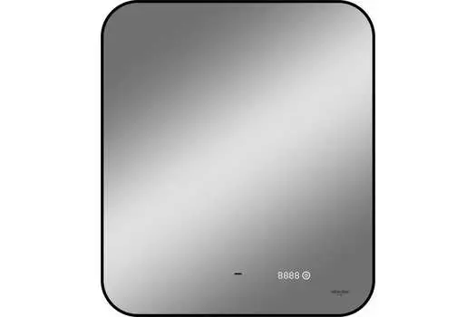 Зеркало Reflexion Black View 60х70 с подсветкой, бесконтактным сенсором, диммером, часами, черной окантовкой