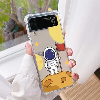 Роскошный чехол для Samsung Galaxy Z Flip 3 4 5G Funda Z Flip3 Clear PC Hard Противоударный чехол для телефона Cute Astronaut Planet Samsung Z Flip 3 5G
