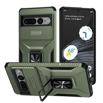 Противоударный чехол KEYSION для Google Pixel 7 Pro 7A 8A 9 Pro XL Slide Camera Protection Ring Stand Phone Cover для Pixel 9 8 7 Pro for Pixel 7 красный