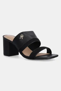 Кожаные шлепанцы LEATHER & SUEDE BLOCK HEEL MULE Tommy Hilfiger, черный