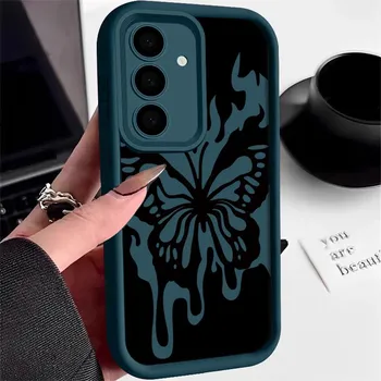 Мягкий чехол Candy Color для Samsung S25 S24 S23 S22 S21 Ultra Plus S20 Fe A55 A56 A52 A35 A15 с принтом бабочки, противоударный защитный силиконовый чехол для объектива Samsung S24 чёрный