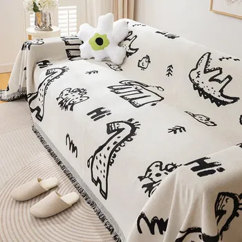 Ins Simple Cartoon Sofa Towel Chenille All-inclusive Universal Sofa Cover Fabric Four Seasons Universal Sofa Cover Sofa Blanket 180*130cm