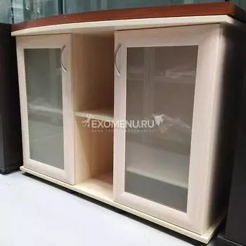 Подставка AquaPlus фигурная 100 (1010*410*720) две дверки МДФ со стеклом, выбеленный дуб, собранные