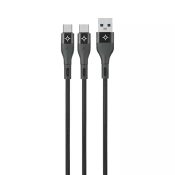 Кабель Stellarway USB-A/2C 2A, 1,2м, нейлоновый, черный