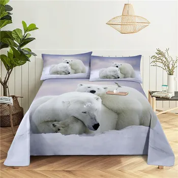 Arctic Animals 0.9/1.2/1.5/1.8/2.0m Цифровая печать Полиэстер Простыня с наволочкой Постельное белье с принтом 150X230cm(2Pcs)
