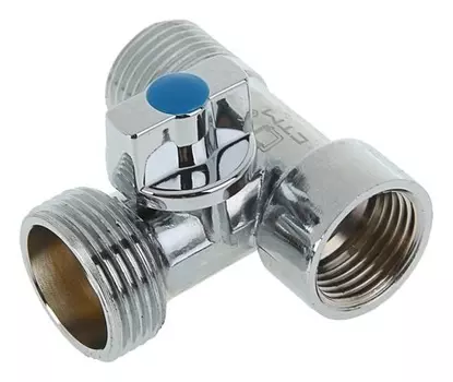 Кран шаровой "Стм", трехпроходной, 1/2"х3/4"х1/2", для бытовых приборов, хромированный