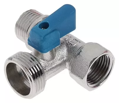 Кран шаровой "Стм", трехпроходной, 1/2"х3/4"х1/2", для бытовых приборов, никелированный