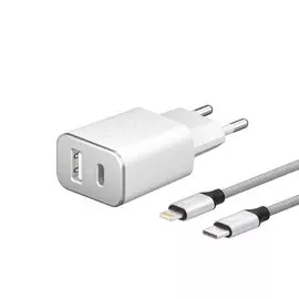 Зарядное устройство сетевое Deppa USB-C PD 18W + USB + кабель USB-C - Lightning, белый