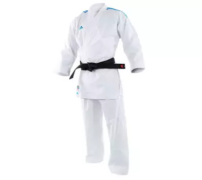 Кимоно для карате Adidas K192SK AdiLight Primegreen WKF белое с синими полосками