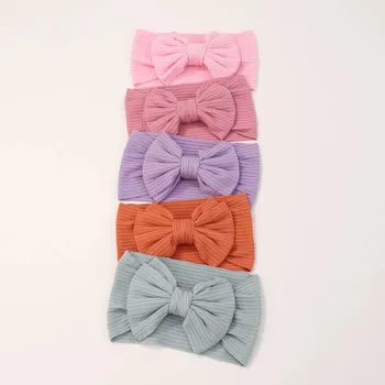 5pcs/lot Knitted Children Hairband Solid Color Strips Cute Bow Headband for Infant Baby Kids Sport Hair Accessories