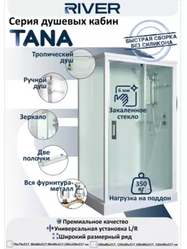 Душевая кабина River 90x90 TANA 90 MT стекло матовое, профиль белый
