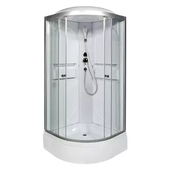 Душевая кабина Deto L L510LED+GM 100x100 с гидромассажем и подсветкой, стекло прозрачное, профиль хром