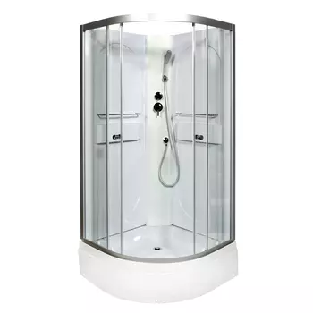 Душевая кабина Deto L L510NLED+GM 100x100 с гидромассажем и подсветкой, стекло прозрачное, профиль хром