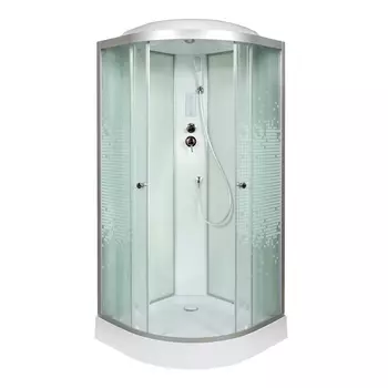 Душевая кабина DTO L L909EL+VST 90x90 с электрикой и вставкой, стекло с рисунком, профиль хром