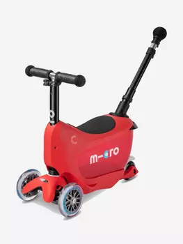 Самокат детский Micro Mini2Go Deluxe Plus со съемным контейнером и ручкой, Красный