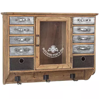 Полка в винтажном стиле с витриной и металлическими выдвижными ящиками Vintage Wood Shelf