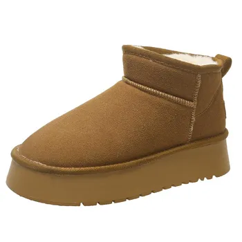 Fashion New Fashion 2024 Women s Winter Boots Designer Thick Sole Leather Warm and Comfortable Ankle Fur Booties Luxury Boots 35 чёрный