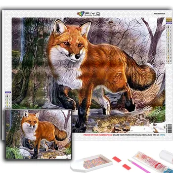 5D DIY Алмазная вышивка Животное Лиса Алмазная картина Мозаика Домашнее украшение Full Round 20X30CM