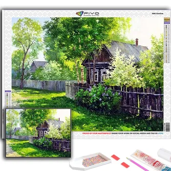 5D Алмазная картина Горная хижина Четыре сезона Пейзаж DIY Алмазная вышивка Горный хрусталь Украшение дома Full Round 20X30CM