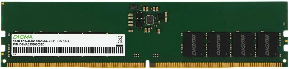 Модуль памяти DDR5 32GB Digma DGMAD55200032D 5200MHz PC5-41600 CL42 288-pin 1.1В dual rank Ret