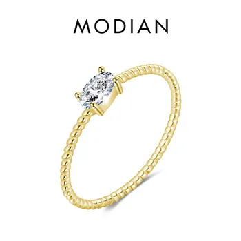 Modian простые поворотные тонкие кольца золотого цвета из стерлингового серебра 925 пробы крошечные овальные сверкающие кольца на палец для женщин свадебные украшения 5 серебряный