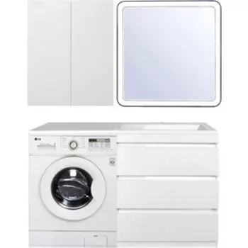 Мебель для ванной Style line Даллас Люкс 78 (140R) напольная, с зеркалом и шкафом, под стиральную машину, белая