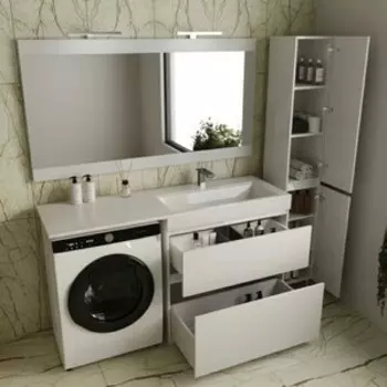 Мебель для ванной Style line Даллас Люкс 88 (150R) напольная, под стиральную машину, белая