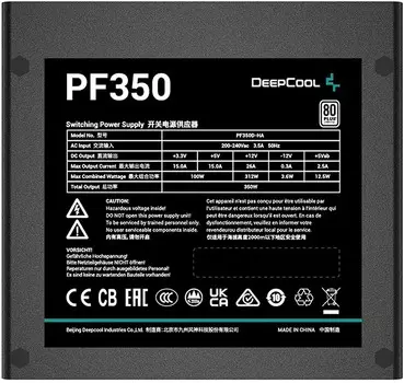 Блок питания ATX Deepcool PF350 350W, PWM 120mm fan, 80 PLUS, Active PFC
