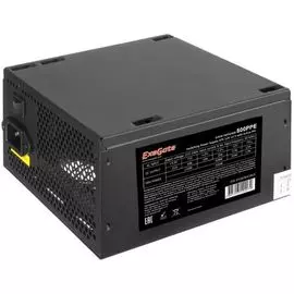 Блок питания ATX Exegate 500PPE EX260641RUS-PC 500W, PC, black, APFC, 12cm, 24p+(4+4)p PCI-E, 3*IDE, 5*SATA, FDD + кабель 220V в комплекте