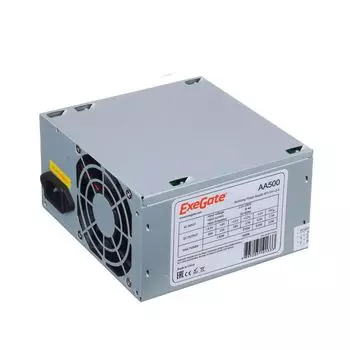 Блок питания ATX Exegate AA500 EX256711RUS-S 500W, SC, 8cm fan, 24p+4p, 2*SATA, 1*IDE + кабель 220V с защитой от выдергивания