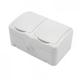 Блок горизонтальный KRANZ KR-78-0607 2 розетки (керамика) Mini OG IP54 с заземлением, о/у, белый