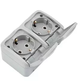 Блок горизонтальный KRANZ KR-78-0806 2 розетки Mini OG IP54 с заземлением, о/у, серый