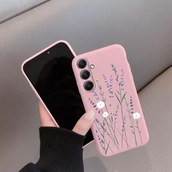 Мягкий силиконовый чехол с рисунком цветка и листьев для Samsung M35 A55 Xiaomi Redmi Note Poco C65 iPhone Huawei Honor Realme Camera Защитный противоударный чехол Samsung Galaxy S9 Plus синий
