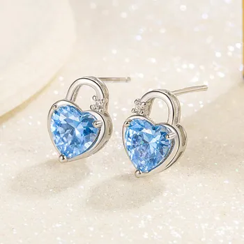 Элегантные серьги-гвоздики с концентрическим замком Guochao для женщин, универсальные серьги-гвоздики с циркониевым замком, высококачественные серьги с синим замком