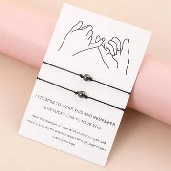 Браслет для пар Diy Charm Black Thread с магнитным гематитовым камнем, браслет с бусинами, регулируемые браслеты для женщин и мужчин, ювелирные изделия с пожеланиями на удачу черный белый