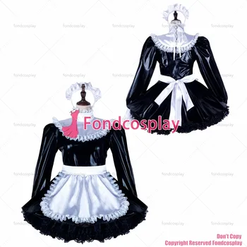 Одежда для взрослых fondcosplay, Эротичная, с крестом, горничная Сисси, эластичная, черная, тонкая, ПВХ, Запираемая, Униформа, белый фартук, CD/TV[G2348]